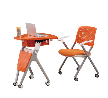 Modern Foldable ABS / PP Plastic Round Training Room Tables And Training Chairs Set