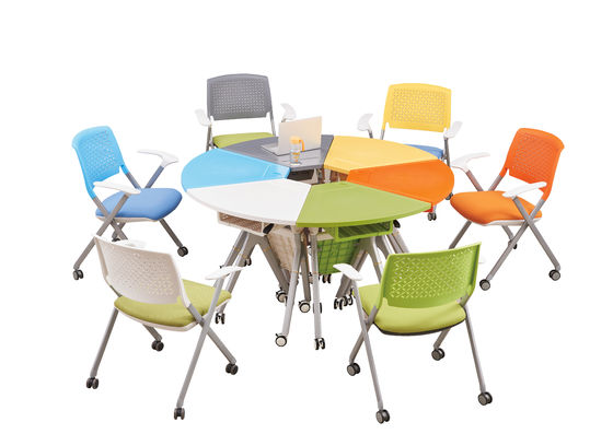 Modern Foldable ABS / PP Plastic Round Training Room Tables And Training Chairs Set