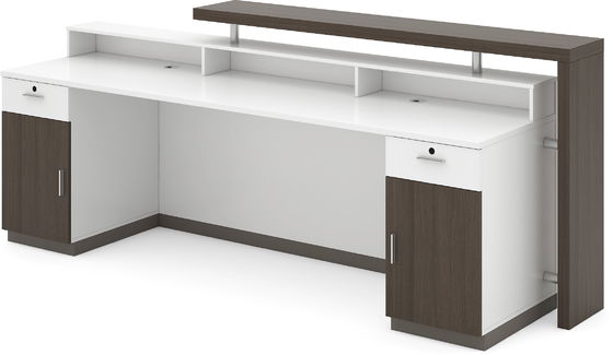 Modern 2.55M Custom Reception Desk Standing Coffee Oak Ivory White