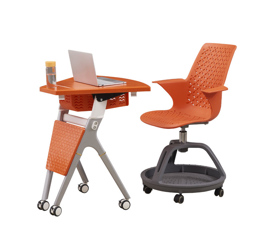 Foldable Student ABS / PP Plastic Round Training Room Table And Chair Set